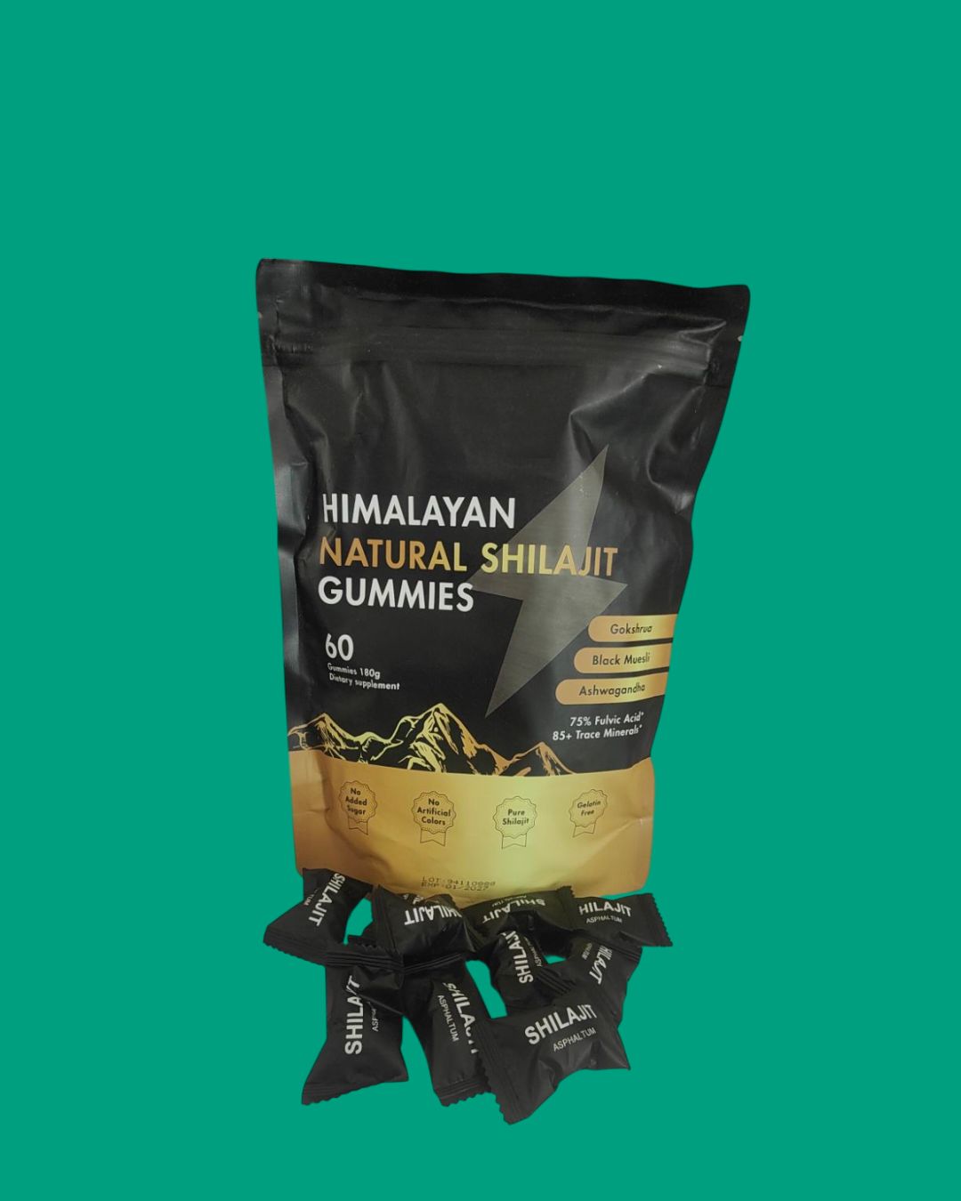 bolsa de shilajit con las gominolas